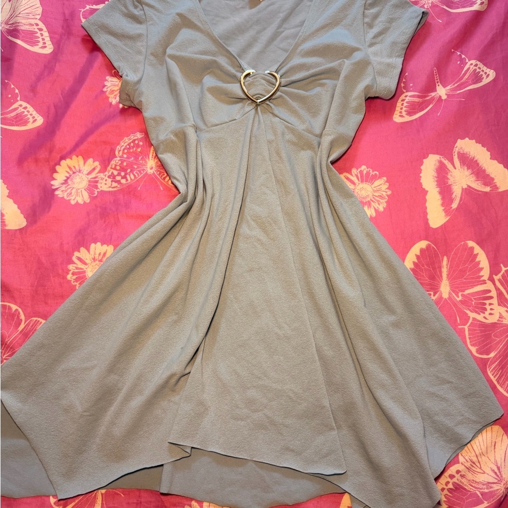 Chic Gray Blouse with Heart Accent